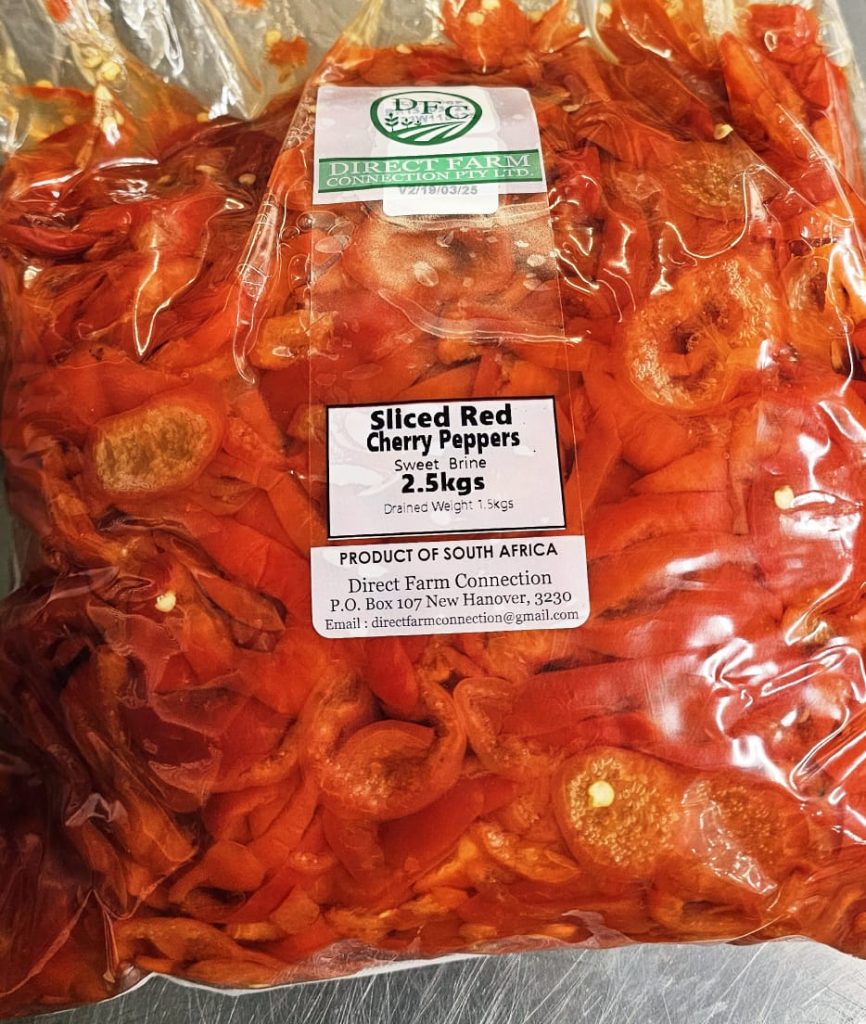 Cherry Pepper Sliced Pouch 5,5kg, 2,5kg Drained Weight (Price on request)